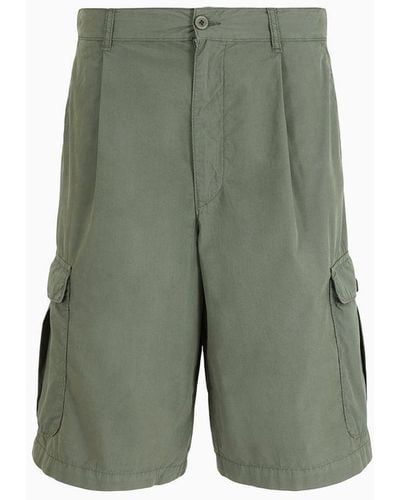 Emporio Armani Sustainability Values Capsule Collection Garment-dyed Organic Poplin Cargo Bermuda Shorts - Green