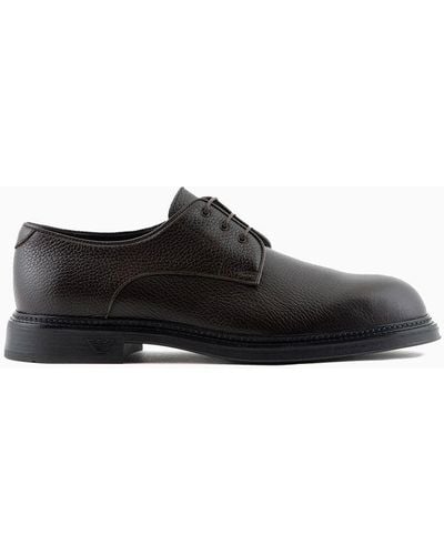 Emporio Armani Pebbled Leather Derby Shoes - Black