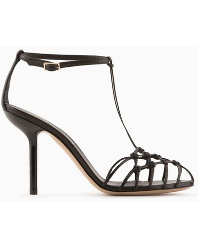Emporio Armani Nappa-leather T-sandals With Mesh-weave Heels - White