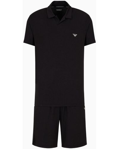 Emporio Armani Pyjama Coupe Ajustée Avec Bermuda En Modal Doux - Noir