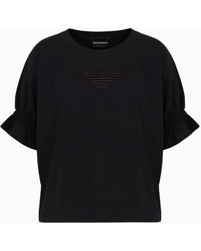 Emporio Armani Asv Organic Stretch Jersey T-shirt With Eagle Embroidery - Black