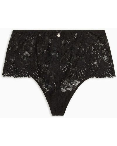 Emporio Armani Bridal Asv Recycled Lace High-waisted Thong - Black