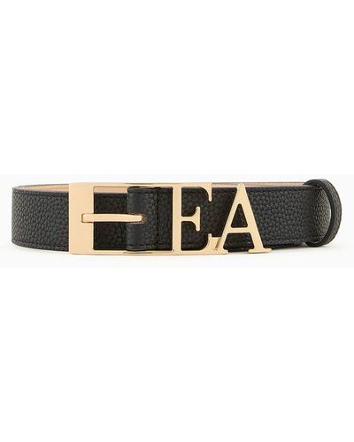 Emporio Armani Deer-print Belt With Shaped Ea Buckle - White