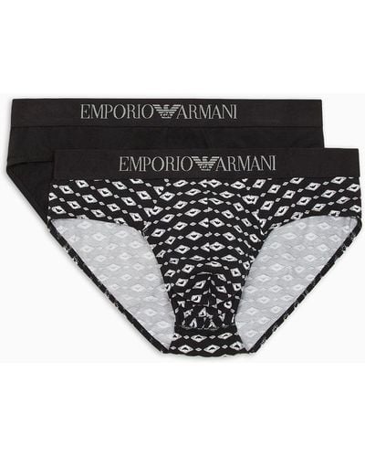 Emporio Armani Two-pack Of Mixed Pattern Print Briefs - Black