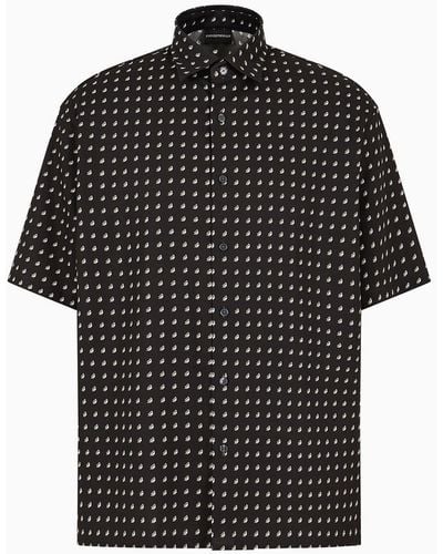 Emporio Armani Asv Lyocell-blend Oversized, Short-sleeved Shirt With All-over Print - Black
