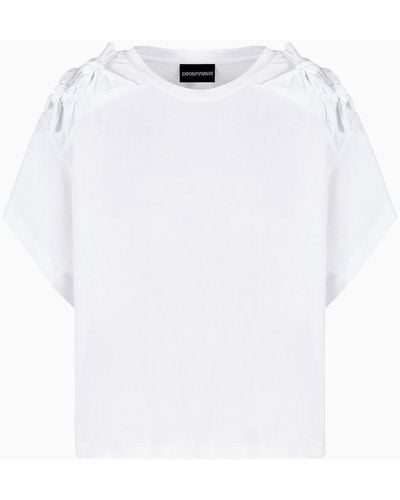 Emporio Armani Boxy Supima Jersey T-shirt With Raw-edge Bows - White