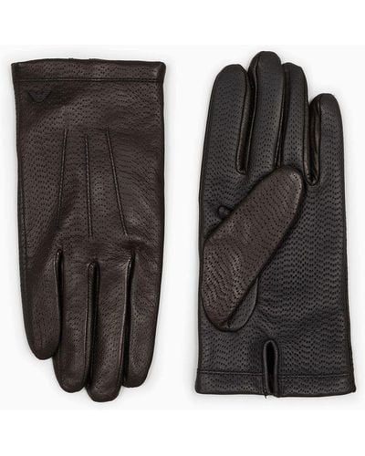 Emporio Armani Nappa Lambskin Touchscreen Gloves - Black