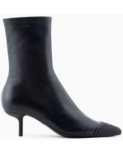 Emporio Armani Nappa Leather Ankle Boots With Rubber Toe And Heel - Black