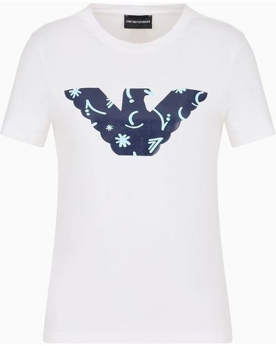 Emporio Armani Asv Organic Stretch Jersey T-shirt With Oversized Eagle Pattern - White