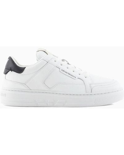 Emporio Armani Leather Trainers With Back Eagle - White