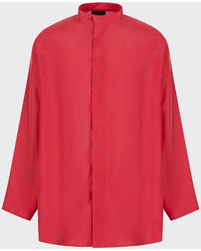 Emporio Armani Oversized Habutai-silk Shirt With Guru Collar - Red