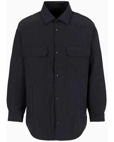 Emporio Armani Lightweight Nylon Seersucker Water-repellent Shirt Jacket - Blue
