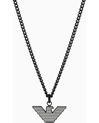 Emporio Armani Silver And Black Stainless Steel Pendant Necklace - White