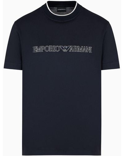 Emporio Armani T-shirt En Jersey Mélange De Lyocell Avec Broderie Du Logo En Relief Asv - Bleu