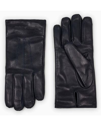 Emporio Armani Lambskin Nappa Leather Gloves With Baguette Detail - Black