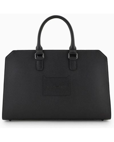 Emporio Armani Business Bag In Tumbled Leather - Black