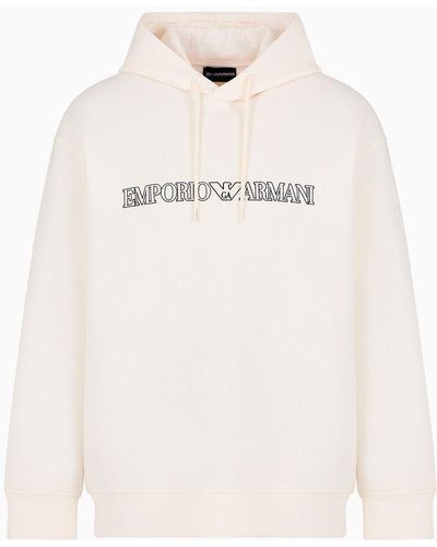 Emporio Armani Oversized Double-jersey Hooded Sweatshirt With Logo Embroidery Trim - White