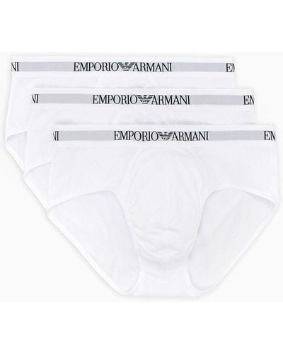 Emporio Armani Three-pack Of Briefs With Logo Waistband - White