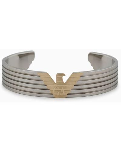 Emporio Armani Zweifarbiges Manschetten-armband Aus Edelstahl - Weiß