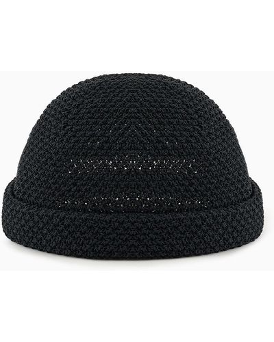 Emporio Armani Crochet-effect Beanie With Turn-up - Black