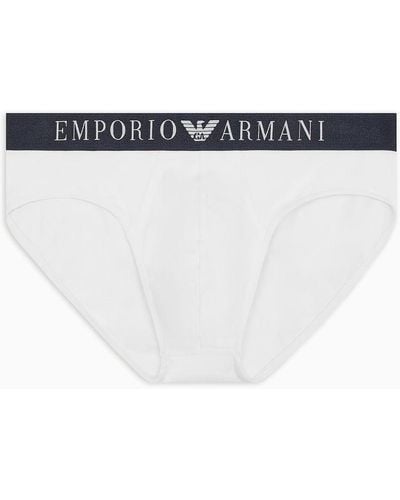 Emporio Armani Slip En Coton Ultrafin À Taille Logotypée - Blanc