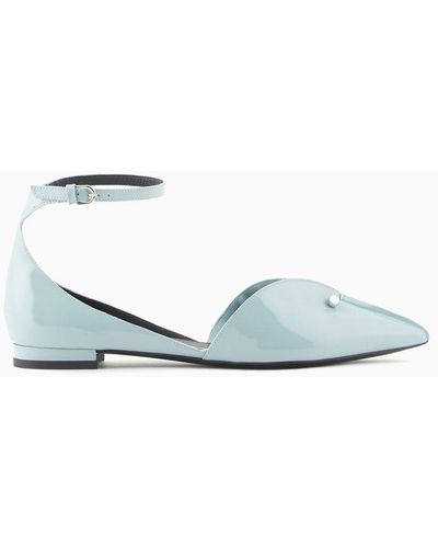 Emporio Armani Patent-leather Pointed-toe Ballerinas With A Strap And Piercing - White