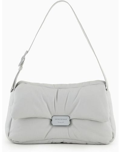Emporio Armani Oversized Baguette Shoulder Bag In Puffy Nappa Leather - White