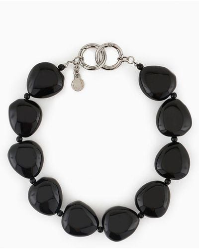 Emporio Armani Choker Necklace With Rounded Gemstones - Black