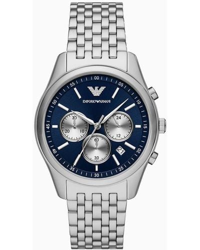 Emporio Armani Reloj De Acero Inoxidable Con Cronógrafo - Azul