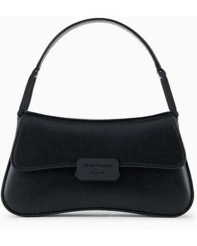 Emporio Armani Leather Baguette Shoulder Bag With Strap - Black