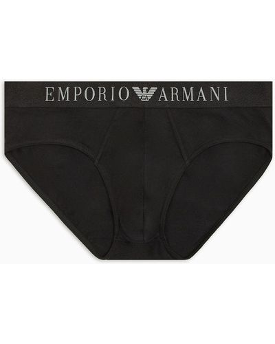 Emporio Armani Calzoncillo Slip De Algodón Superfino Con Logotipo En La Cintura - Negro