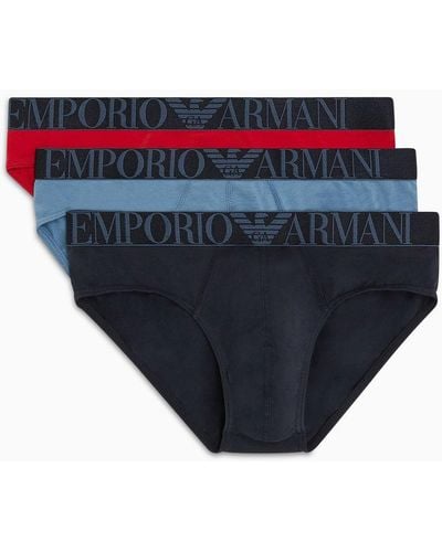 Emporio Armani Lot De 3 slips En Coton Biologique Brillant Avec Bande Logo Asv - Bleu