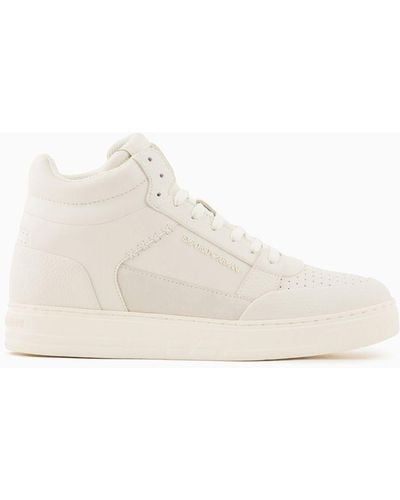 Emporio Armani Asv Regenerated Leather High-top Sneakers With Suede Detail - White