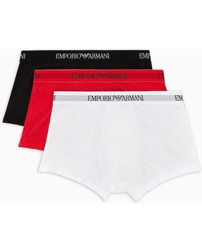 Emporio Armani Three-pack Of Pure Cotton Basic Boxer Briefs - Red
