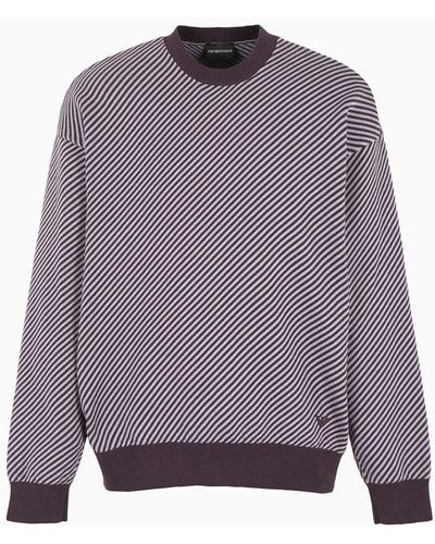 Emporio Armani Two-toned Sweater With Diagonal Jacquard Stripes - Purple