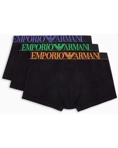 Emporio Armani Three-pack Of Asv Shiny Logo Waistband Organic-cotton Boxer Briefs - Black