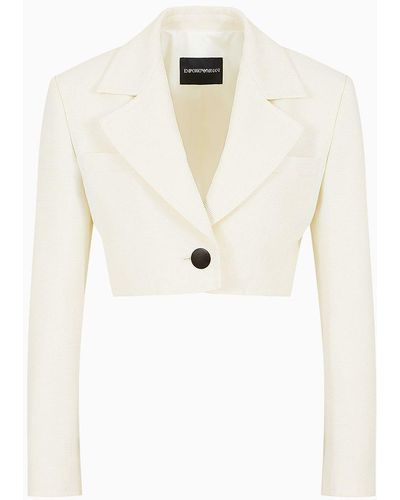 Emporio Armani Cropped Jacket With Lapels In Technical Faille - White