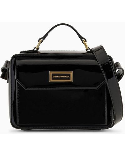 Emporio Armani Mon Amour Patent Leather Bauletto Bag With Shoulder Strap - Black