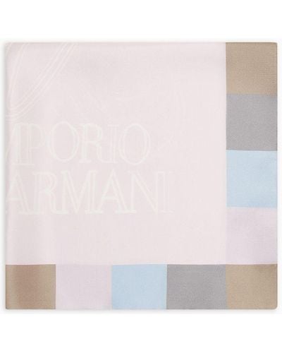 Emporio Armani Silk Foulard With Framed Logo Print - White