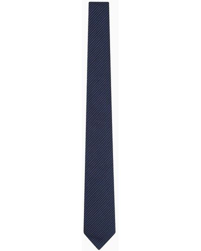 Emporio Armani Organic Silk Tie With Op-art Jacquard Motif - Blue