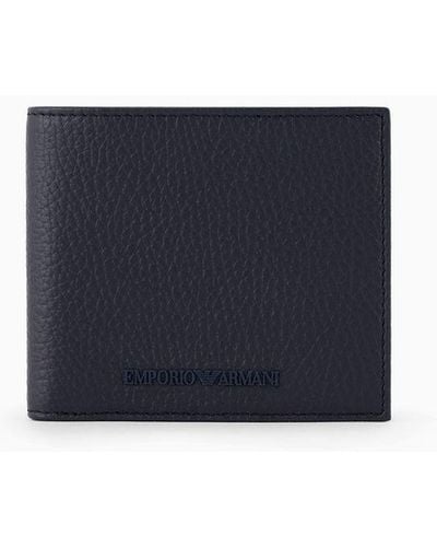 Emporio Armani Tumbled Leather Wallet With Coin Pocket - Blue