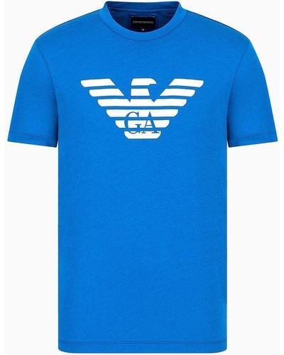 Emporio Armani Camiseta De Punto De Algodón Pima Con Estampado De Logotipo - Azul