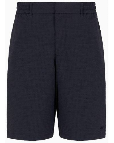 Emporio Armani Technical Seersucker, Elasticated-waist Chino Bermuda Shorts - Blue