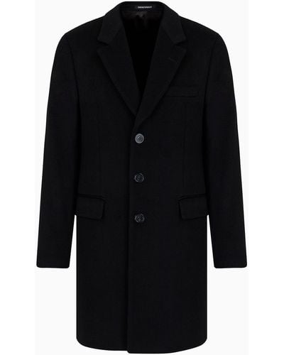 Emporio Armani Coat With Lapels In Beaver Cashmere - Black