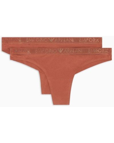 Emporio Armani Asv Two-pack Of Iconic Logo Band Recycled Microfibre Brazilian Briefs - Brown