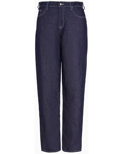Emporio Armani J90 Mid-rise Relaxed-fit Jeans In Linen-blend Denim With Ea Patch - Blue