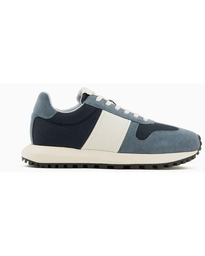 Emporio Armani Mesh Trainers With Suede Details - Blue