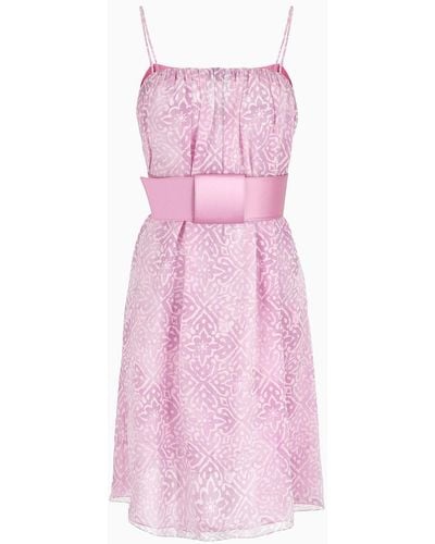 Emporio Armani Silk-crépon Dress With Stencil Flower Print And Oversized Satin Belt - Pink