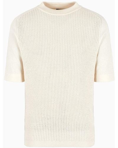 Emporio Armani Punch-stitch Sweater With Plain-knit Back - White