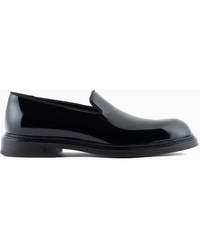 Emporio Armani Patent-leather Slipper Loafers - Black